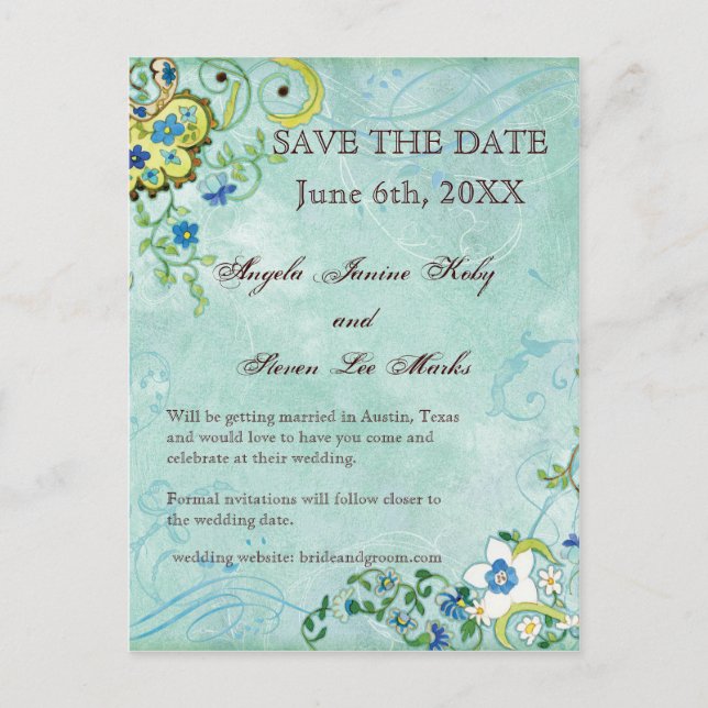 Postal De Anuncios Paisley Floral Moderno Florecer Remolino Boda (Anverso)