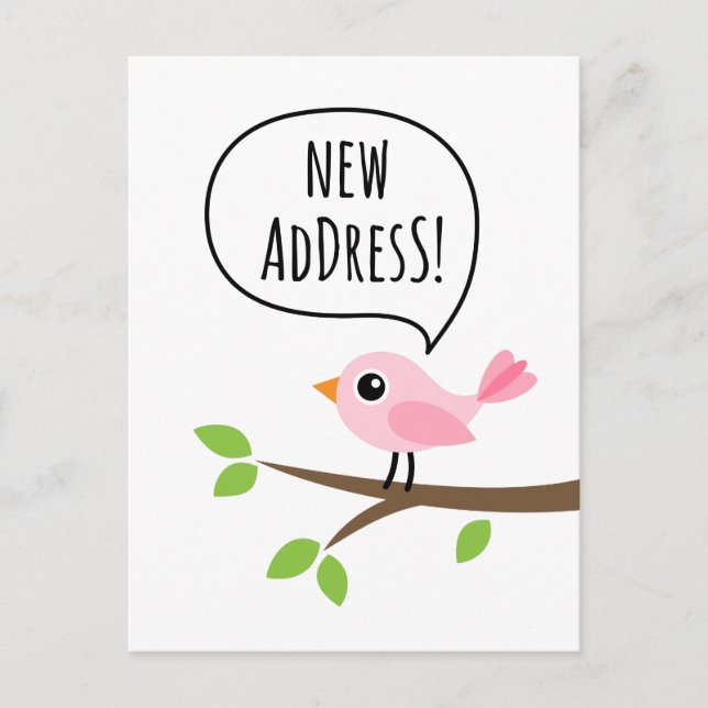 Postal De Anuncios Pájaro rosa cambio de dirección mudanza (Anverso)