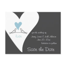 Pájaros de Amor Corazón Azul Claro Boda Guardar la