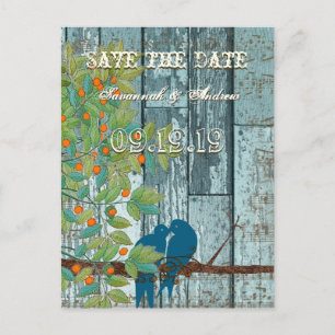 Postal De Anuncios Pájaros de Amor Verde Azul Sentados en un Árbol Sa