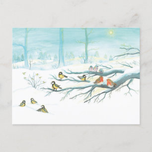 Postal De Anuncios Pájaros del bosque en invierno