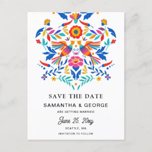 Postal De Anuncios Pájaros Mexicanos Otomi Floral Fiesta Save The Dat