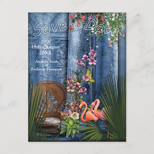 Postal De Anuncios Palacio de mármol azul vintage tropical (Anverso)