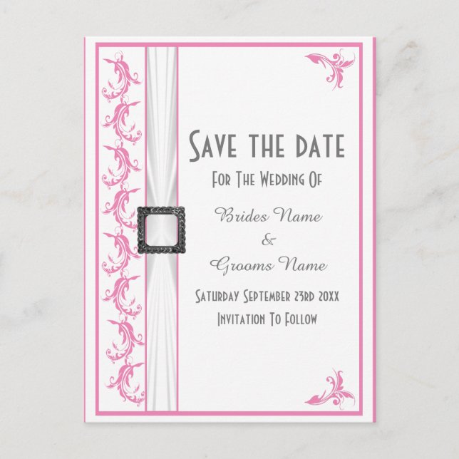 Postal De Anuncios Pálido encaje blanco rosa pastel salvar la fecha (Anverso)