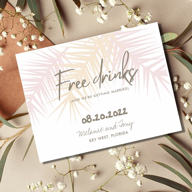 Postal De Anuncios Palm Tree Beach Beber gratis Boda Guardar la fecha (Subido por el creador)