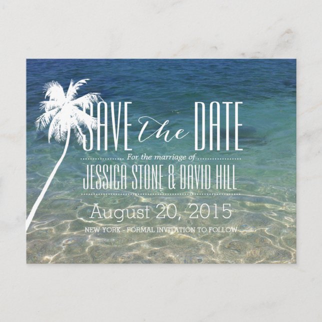 Postal De Anuncios Palm Tree Beach Wedding Save the Date (Anverso)