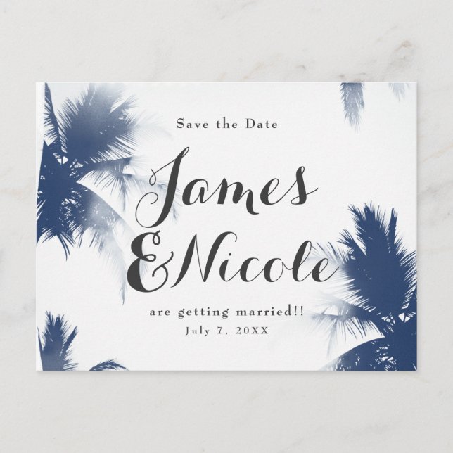 Postal De Anuncios Palm Trees Glamour blanco moderno salva la fecha (Anverso)