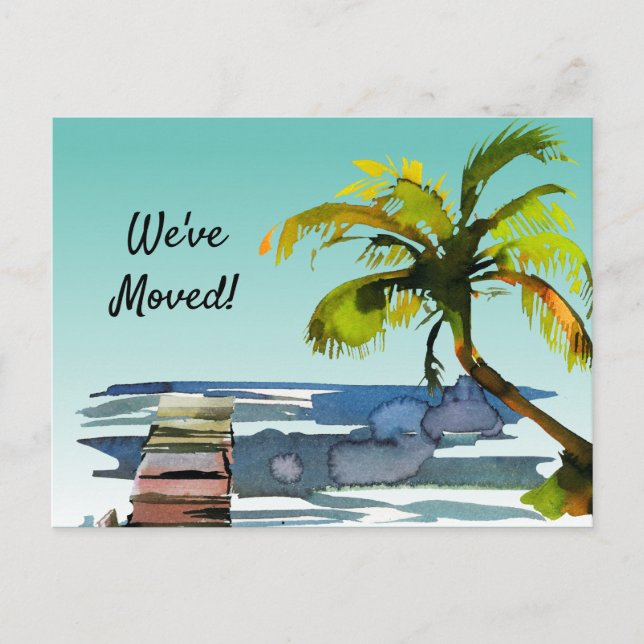 Postal De Anuncios Palmera acuarela cielo acuático mudado a Florida (Anverso)