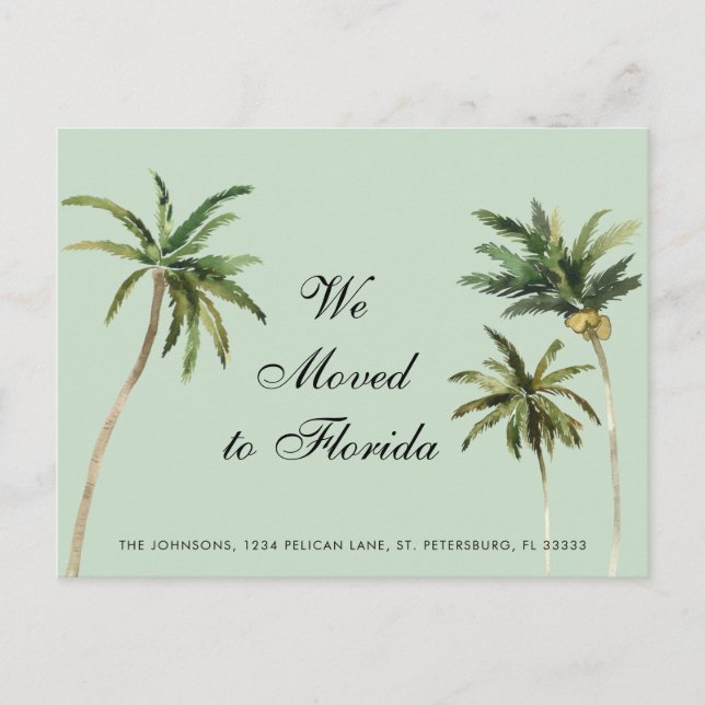 Postal De Anuncios Palmeras en acuarela tropicales se mudaron a Flori (Anverso)