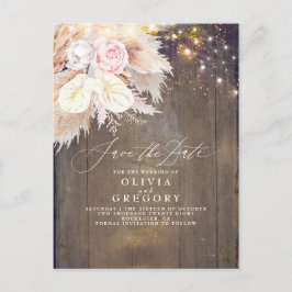 Postal De Anuncios Pampas Grass Floral Rustic Wood Save The Date
