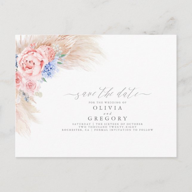 Postal De Anuncios Pampas Grass Floral Save The Date (Anverso)