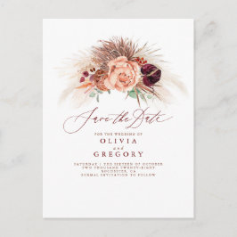 Postal De Anuncios Pampas Grass Floral Terracotta Save the Date