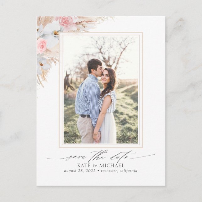 Postal De Anuncios Pampas Grass Floral Tropical Save the Date Photo (Anverso)