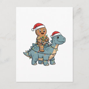 Postal De Anuncios Pan de Jengibre Montando un Santa Dinosaurio de Na