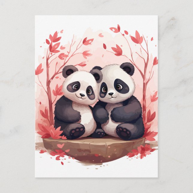 Postal De Anuncios Panda pareja tan feliz juntos  (Anverso)