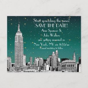 Postal De Anuncios Panorama de NYC 01 Grabado Cielo Estrellado Teal S