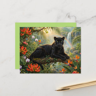 Postal De Anuncios Pantera Negra Flores de la Jungla de Kenia Cascada