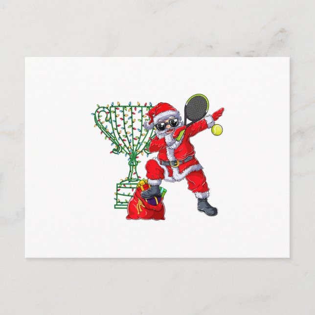 Postal De Anuncios Papá Noel haciendo dab con raqueta de tenis regalo (Anverso)
