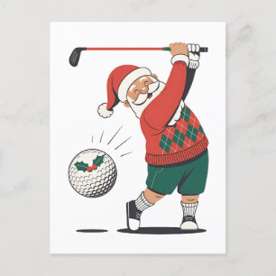 Postal De Anuncios Papá Noel Jugando Golf Jugador de Golf Navidad