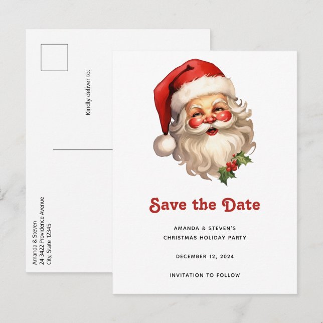 Postal De Anuncios Papá Noel Retro Alegre Navideño (Anverso / Reverso)