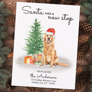 Postal De Anuncios Papá Noel Tiene Nueva Parada Perro Golden Retrieve