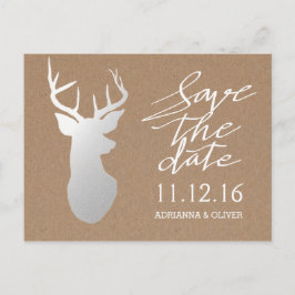 Postal De Anuncios Papel Kraft Rústico Ciervo de Plata Save The Date