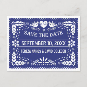 Postal De Anuncios Papel picado boda azul oscuro Save the Date