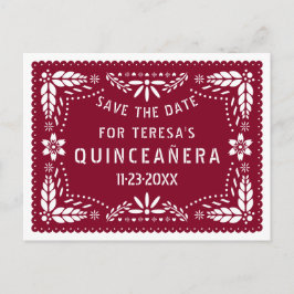 Postal De Anuncios Papel picado burgundy QUINCEAÑERA Guardar la fecha