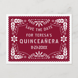 Postal De Anuncios Papel picado burgundy QUINCEAÑERA Guardar la fecha