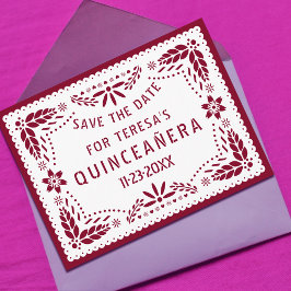 Postal De Anuncios Papel picado burgundy QUINCEAÑERA Guardar la fecha