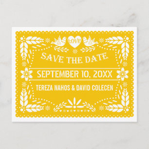 Postal De Anuncios Papel picado moderno boda amarilla Save the Date