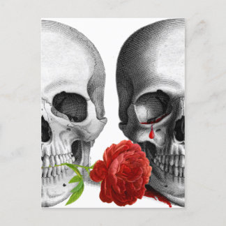 Postal De Anuncios Par de cráneos góticos Rosa de lágrima de sangre d