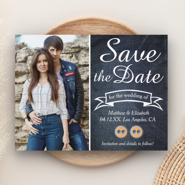 Postal De Anuncios Pareja Blue Jeans | Denim Wedding Save the Date (Subido por el creador)