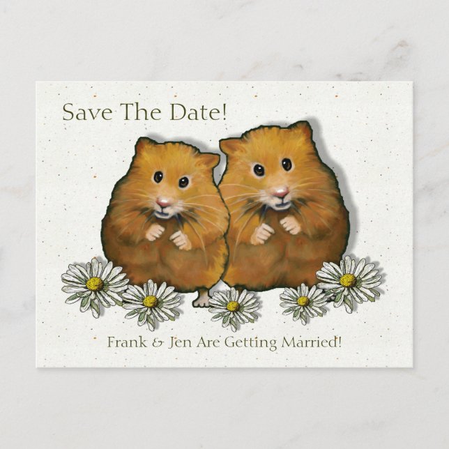 Postal De Anuncios Pareja de Hamster, Daisies: Salven la fecha, el ma (Anverso)