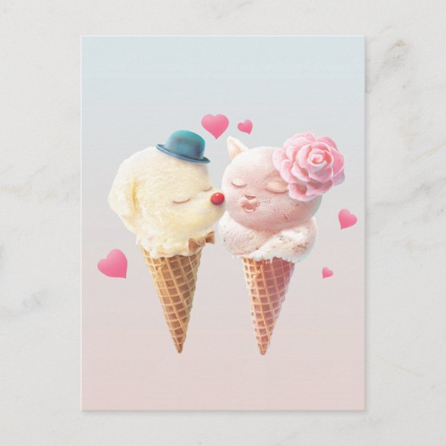 Postal De Anuncios Pareja de Helado – Amor a Primera Lamedura (Anverso)