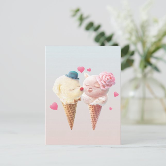 Postal De Anuncios Pareja de Helado – Amor a Primera Lamedura (Anverso de pie)