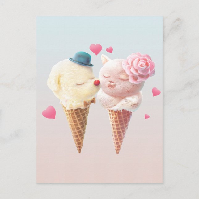 Postal De Anuncios Pareja de Helado – Amor a Primera Lamedura (Anverso)