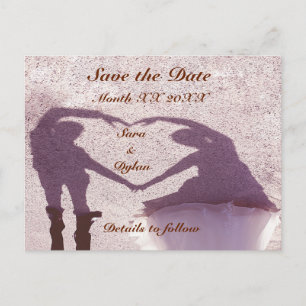 Postal De Anuncios Pareja De Novias Silhouette Heart Sand Save The Da