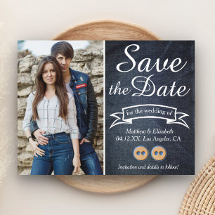 Postal De Anuncios Pareja de vaqueros Denim Wedding Save the Date