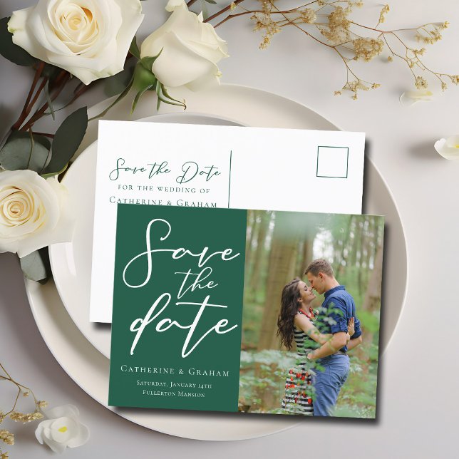 Postal De Anuncios Pareja Verde Esmeralda Foto Bosque Guardar la Foto (Subido por el creador)