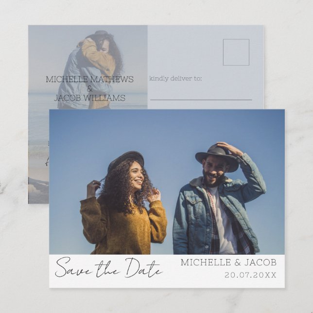 Postal De Anuncios Parejas modernas Foto Salven al Boda de citas (Anverso / Reverso)