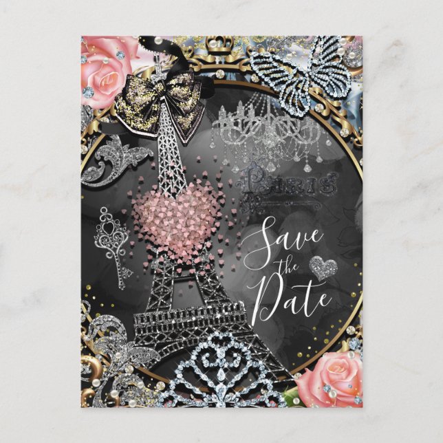 Postal De Anuncios París Brillo Glamour Destello Francia Guardar la F (Anverso)