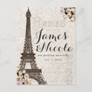 Postal De Anuncios París Chic Elegante Torre Eiffel Save the Date