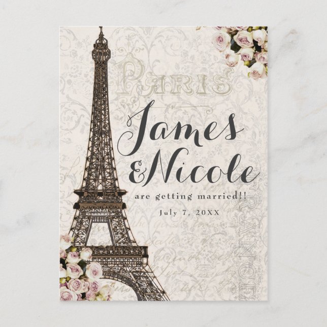 Postal De Anuncios París Chic Elegante Torre Eiffel Save the Date (Anverso)