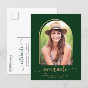 Postal De Anuncios Partido de Graduación de Foto de Oro Verde de Arco