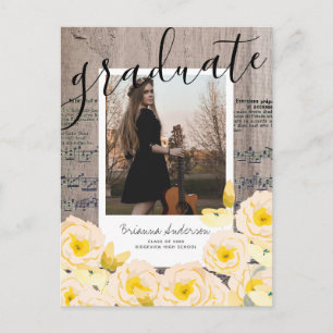 Postal De Anuncios Partitura Boho Floral Madera Foto Graduación