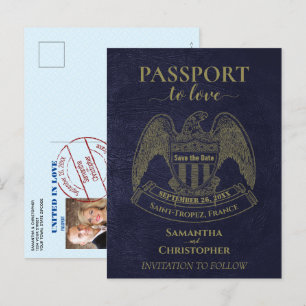Postal De Anuncios Pasaporte Azul Marino Diversión Boda Guardar la Fe