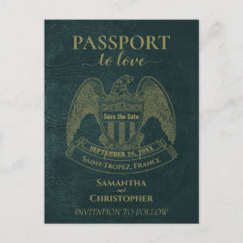 Postal De Anuncios Pasaporte verde azulado Cute Fun Wedding Guardar l