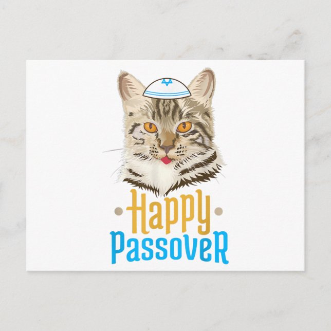 Postal De Anuncios Pascua Feliz Pascua Gato Funny Seder Judío (Anverso)
