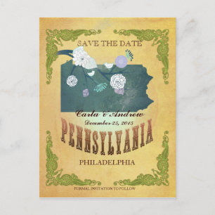 Postal De Anuncios Pastel Amarillo Save The Date-Mapa Con Lindos Pája
